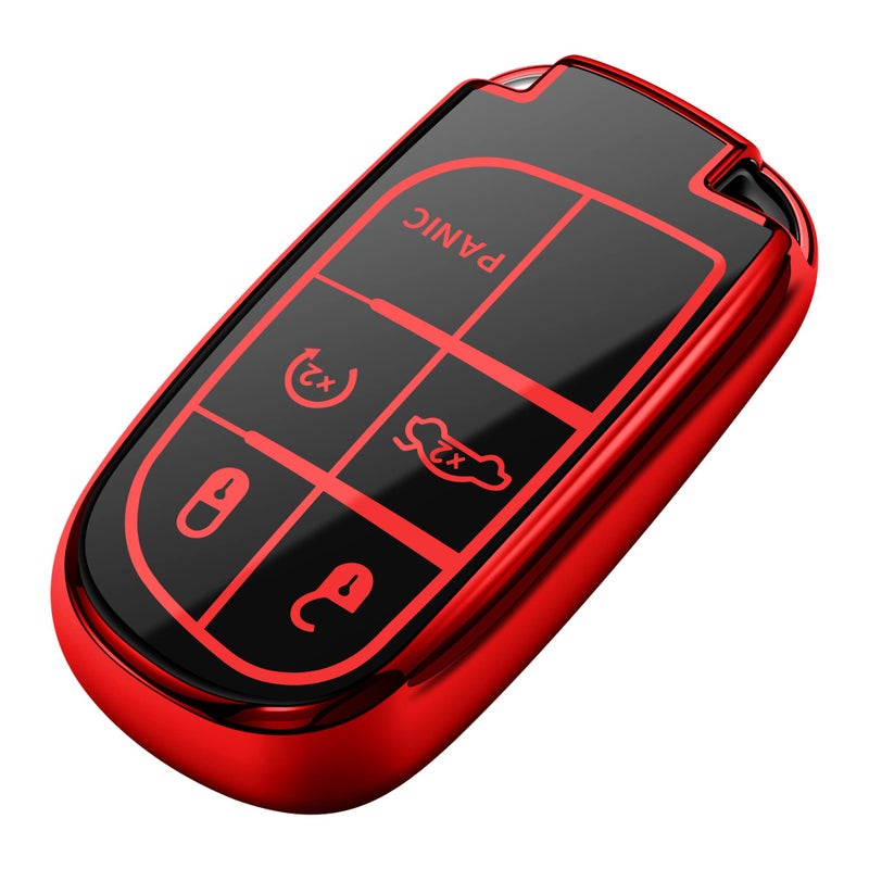 Tukellen Jeep Key Fob Cover - Soft TPU Case Compatible with Grand Cherokee, Renegade, Chrysler, Dodge, RAM, Journey, Dart, Fiat, Durango, Challenger (Red) - Image 1