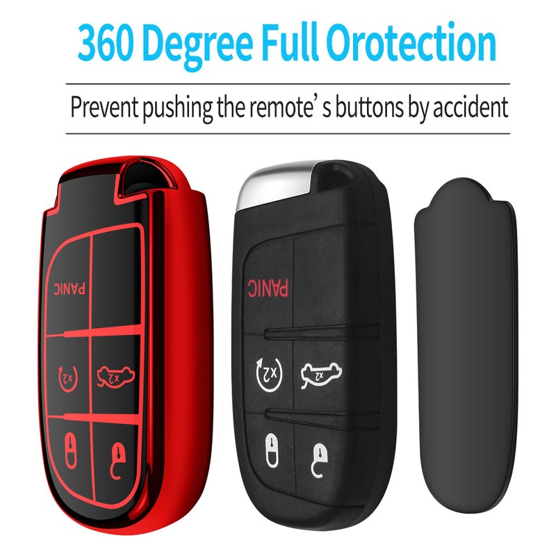 Tukellen Jeep Key Fob Cover - Soft TPU Case Compatible with Grand Cherokee, Renegade, Chrysler, Dodge, RAM, Journey, Dart, Fiat, Durango, Challenger (Red) - Image 4
