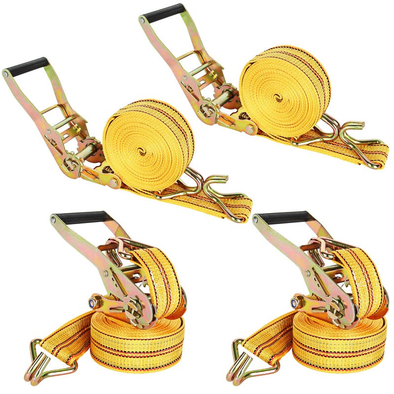 HNBun HUBun4 Pack Ratchet Tie Down Straps, 2" x 20 Feet, 8,000 lbs Break Strength, Heavy Duty Cargo Lashing Straps with Double J Hooks for Trucks, Trailers, and Moving - Image 1
