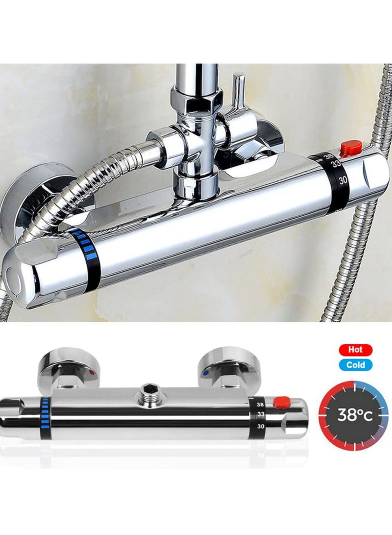 Chrome Thermostatic Shower Mixer, Solid Brass Bathroom Thermostat Bar Valve Anti Scald Tap, Top Outlet Design, Constant Temperature Control, Hot u0026 Cold Water Mixer(Top 1/2) - Image 4