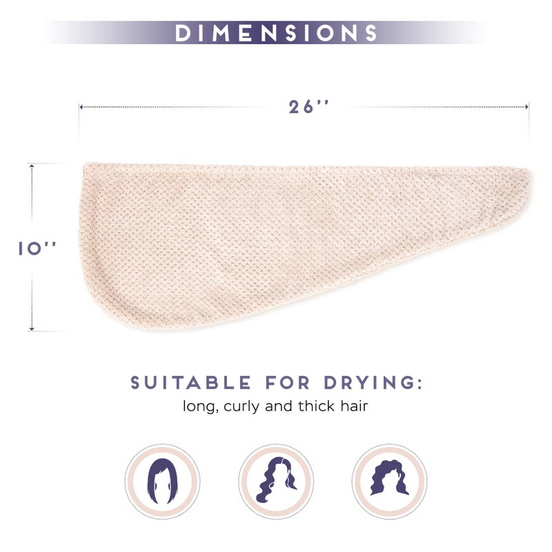 SimpleField 2 Pack Microfiber Hair Towel Wrap for Women, Anti Frizz Quick Drying Hair Turban for All Hair Style, Absorbent and Lightweight (Beige) - Image 5
