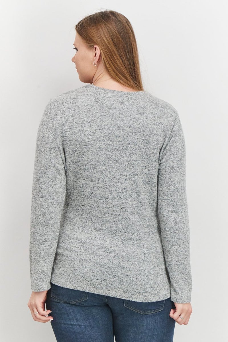 INC Women Round Neck Long Sleeve Textured Blouse, Grey - Image 2