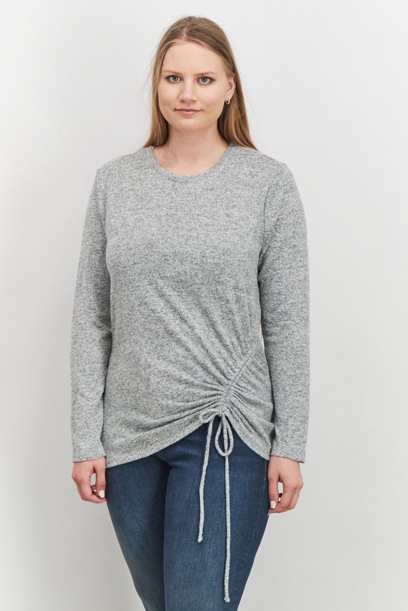 INC Women Round Neck Long Sleeve Textured Blouse, Grey - Image 1