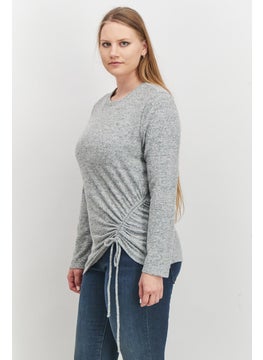 INC Women Round Neck Long Sleeve Textured Blouse, Grey  - Image 3
