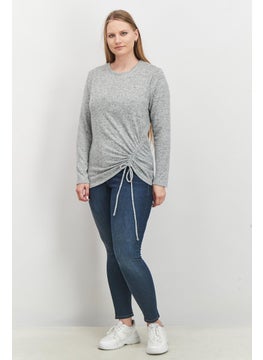 INC Women Round Neck Long Sleeve Textured Blouse, Grey  - Image 2