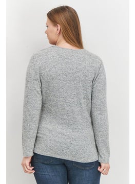 INC Women Round Neck Long Sleeve Textured Blouse, Grey  - Image 4