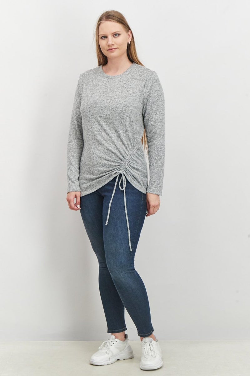 INC بلوزة نسائية بأكمام طويلة وياقة دائرية، رمادية - Image 4