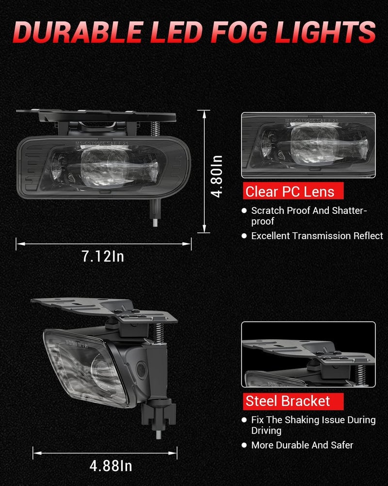 BICYACO LED Fog Lights Assembly Fog Lamps Replacement Compatible with 2002 2003 2004 2005 2006 Cadillac Escalade 02 03 04 05 06 Escalade EXT 2003-2006 Escalade ESV- Clear Lens - Image 3