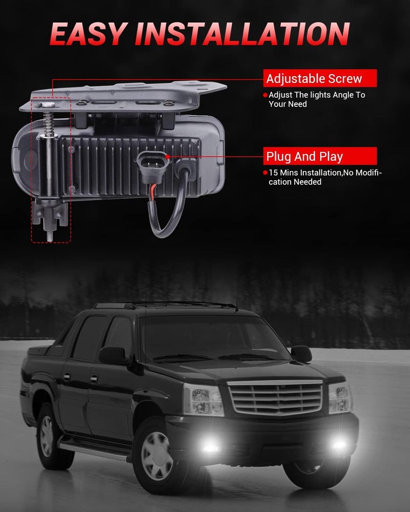BICYACO LED Fog Lights Assembly Fog Lamps Replacement Compatible with 2002 2003 2004 2005 2006 Cadillac Escalade 02 03 04 05 06 Escalade EXT 2003-2006 Escalade ESV- Clear Lens - Image 2