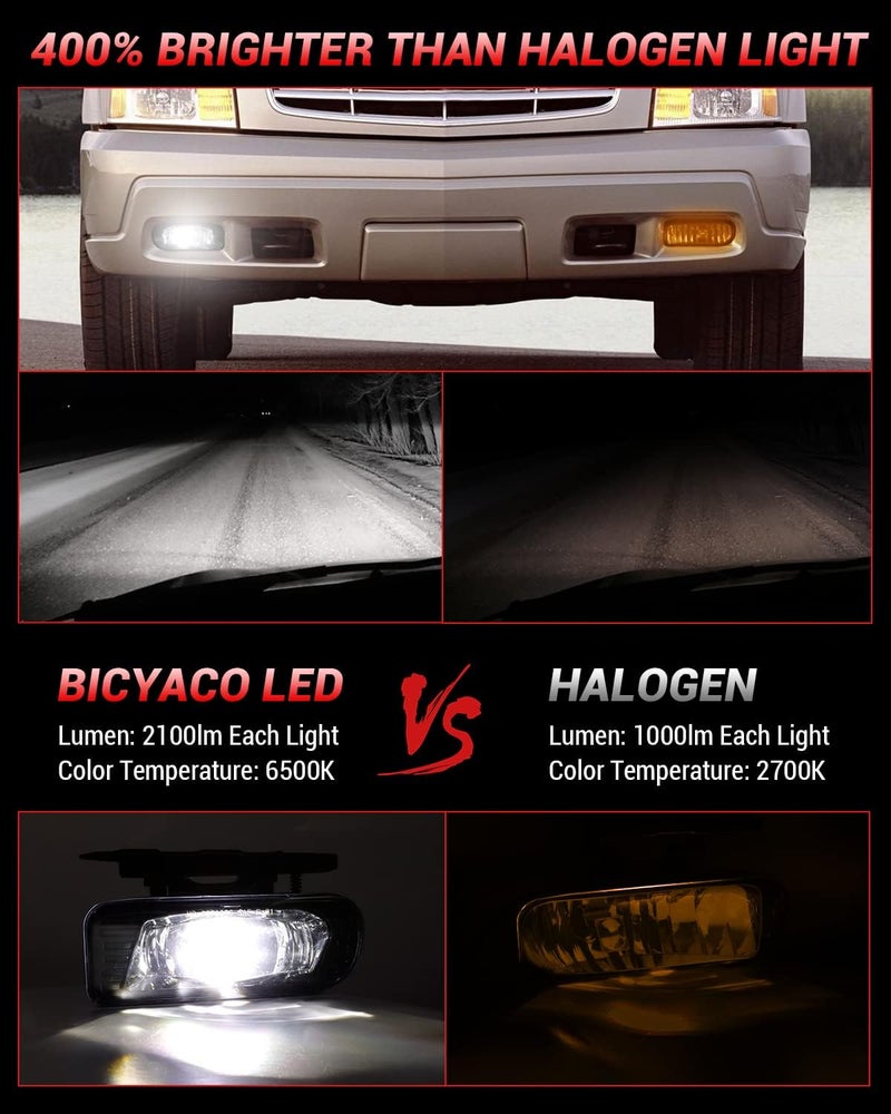 BICYACO LED Fog Lights Assembly Fog Lamps Replacement Compatible with 2002 2003 2004 2005 2006 Cadillac Escalade 02 03 04 05 06 Escalade EXT 2003-2006 Escalade ESV- Clear Lens - Image 5