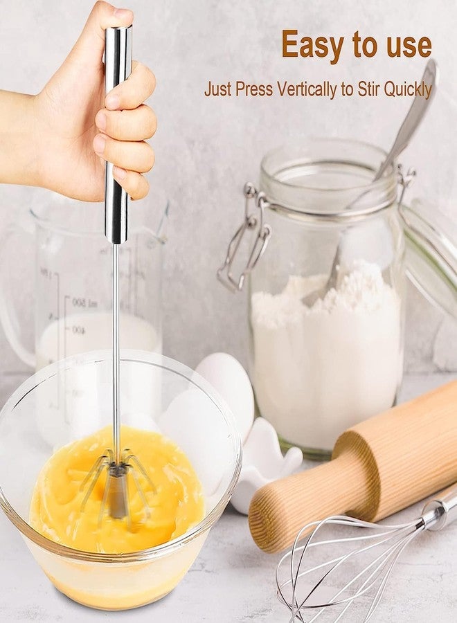 INKIES Kitchen Manual Egg Beater Whisk - Stainless Steel Semi-Automatic & Stirring Rotating Rotary Push Whisks Mixer for Kitchen Baking/Lassi/Butter Milk Frother/Cream/Coffee (Silver, Pack of-1). - Image 5