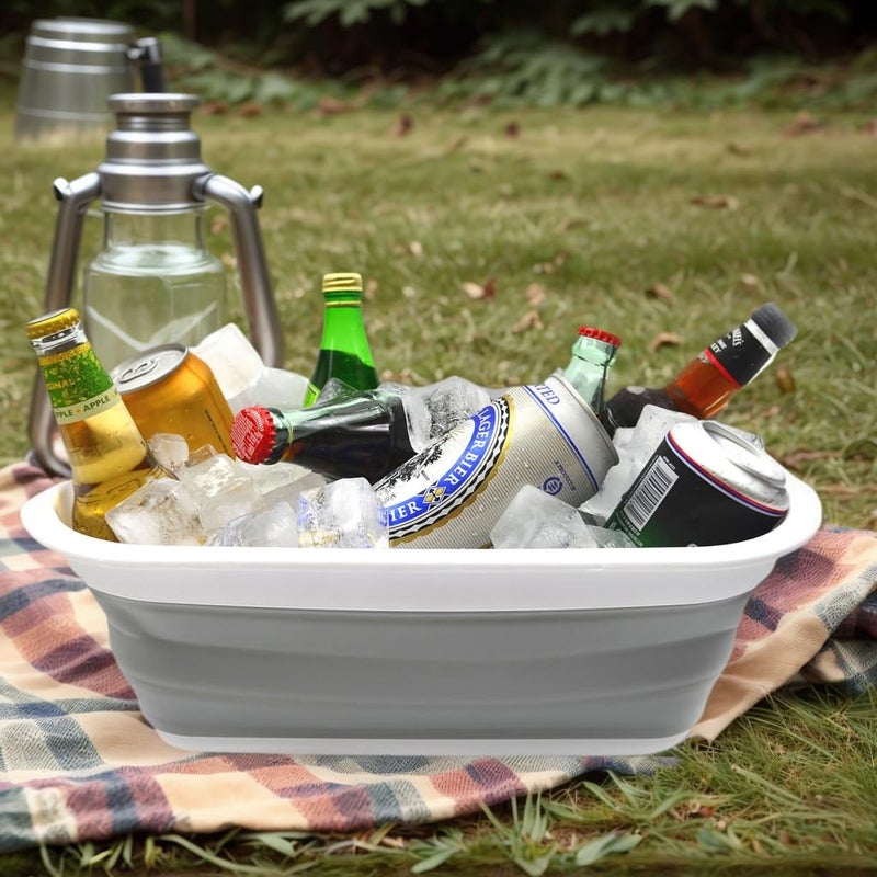 SAMMART 9.2L (2.37Gallon) Collapsible Wash Basin - Foldable Outdoor Picnic Basket - Portable Plastic Tub - Space Saving Storage Container with Size : 15.3 x 11.2 x 5.5/1.5" (M, Gray) - Image 2