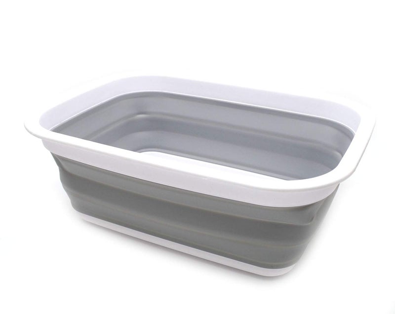 SAMMART 9.2L (2.37Gallon) Collapsible Wash Basin - Foldable Outdoor Picnic Basket - Portable Plastic Tub - Space Saving Storage Container with Size : 15.3 x 11.2 x 5.5/1.5" (M, Gray) - Image 1