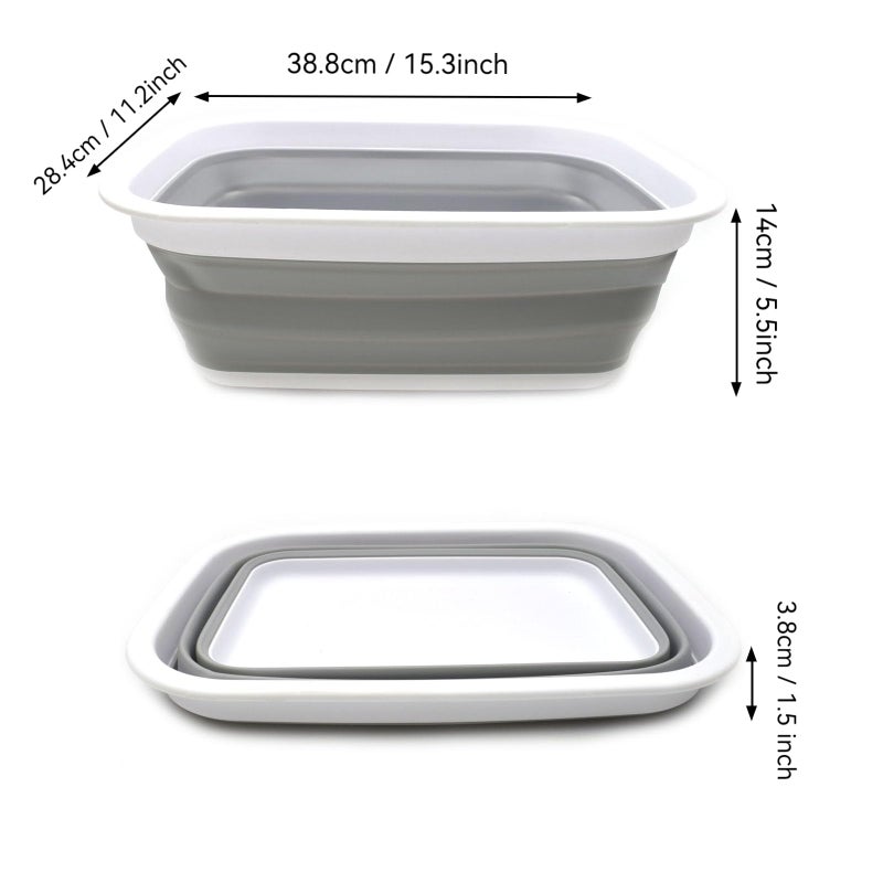 SAMMART 9.2L (2.37Gallon) Collapsible Wash Basin - Foldable Outdoor Picnic Basket - Portable Plastic Tub - Space Saving Storage Container with Size : 15.3 x 11.2 x 5.5/1.5" (M, Gray) - Image 3