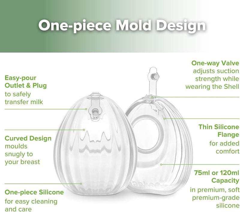 haakaa Shell Breast Pump Wearable Manual Breast Pump  Hands Free Passive Silicone Breastmilk Collection for Nursing Mom Breastfeeding Leak Catcher 75ml1 pc - Image 4