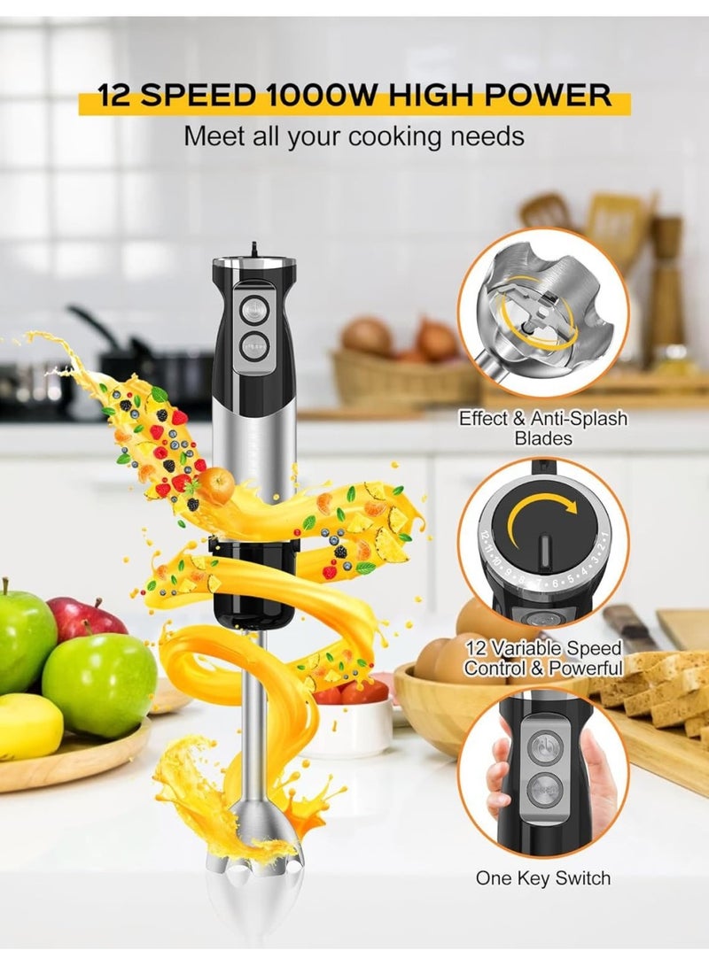 Changli 5-in-1 Hand Immersion Blender, 600W 12 Speed Handheld Blender with 600ml Beaker, 500ml Chopper, Egg Whisk, Milk Frother, Stainless Steel Blades for Soup, Smoothie, Puree  - Image 3