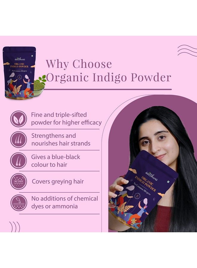 Satthwa Organic Indigo Powder ; 227Gm ; 100% Pure And Natural (Indigofera Tinctoria) ; For Deep Rich Black Hair Colour And Covering Greys - Image 3