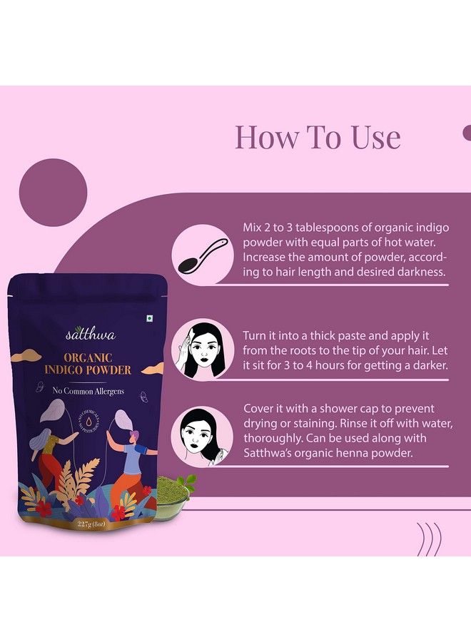 Satthwa Organic Indigo Powder ; 227Gm ; 100% Pure And Natural (Indigofera Tinctoria) ; For Deep Rich Black Hair Colour And Covering Greys - Image 5