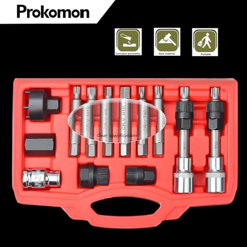 Prokomon 13 Pieces Alternator Pulley Tool Kit; Alternator Pulley Removal Tool for Car Pulley Removal Decoupling Puller - Image 2
