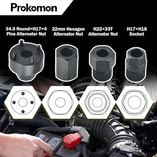 Prokomon 13 Pieces Alternator Pulley Tool Kit; Alternator Pulley Removal Tool for Car Pulley Removal Decoupling Puller - Image 4