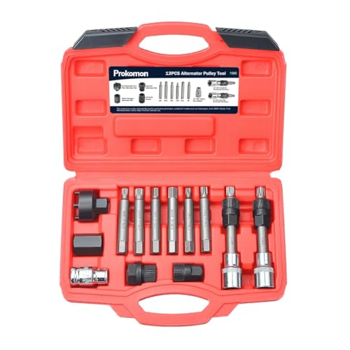 Prokomon 13 Pieces Alternator Pulley Tool Kit; Alternator Pulley Removal Tool for Car Pulley Removal Decoupling Puller - Image 1