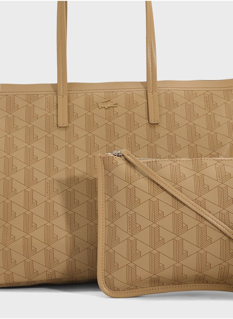 LACOSTE - Monogram Top Handle Zip Over Tote - Image 1