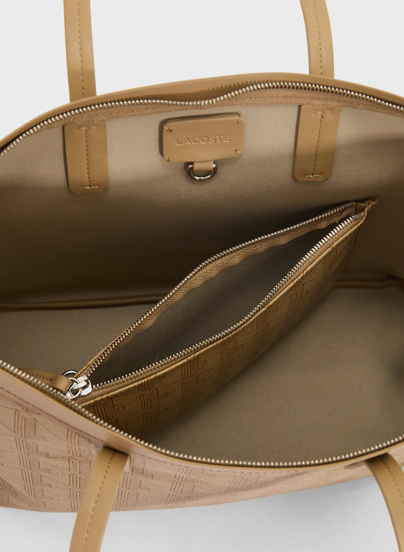 LACOSTE Monogram Top Handle Zip Over Tote