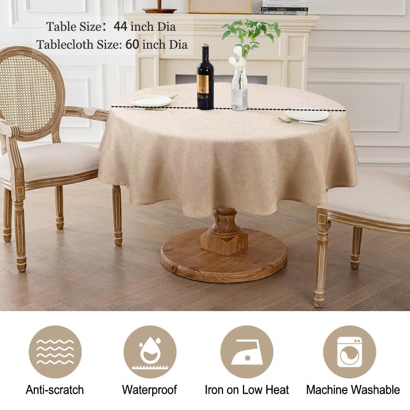 AUSSPVOCT Textured Linen 54 Inch Round Tablecloth Up to 36'' Tables, Waterproof Spill-Proof Fall Table Cloth Wrinkle Free Circle Dining Tablecover for Birthday Farmhouse Easter Holiday Party Decor - Image 2