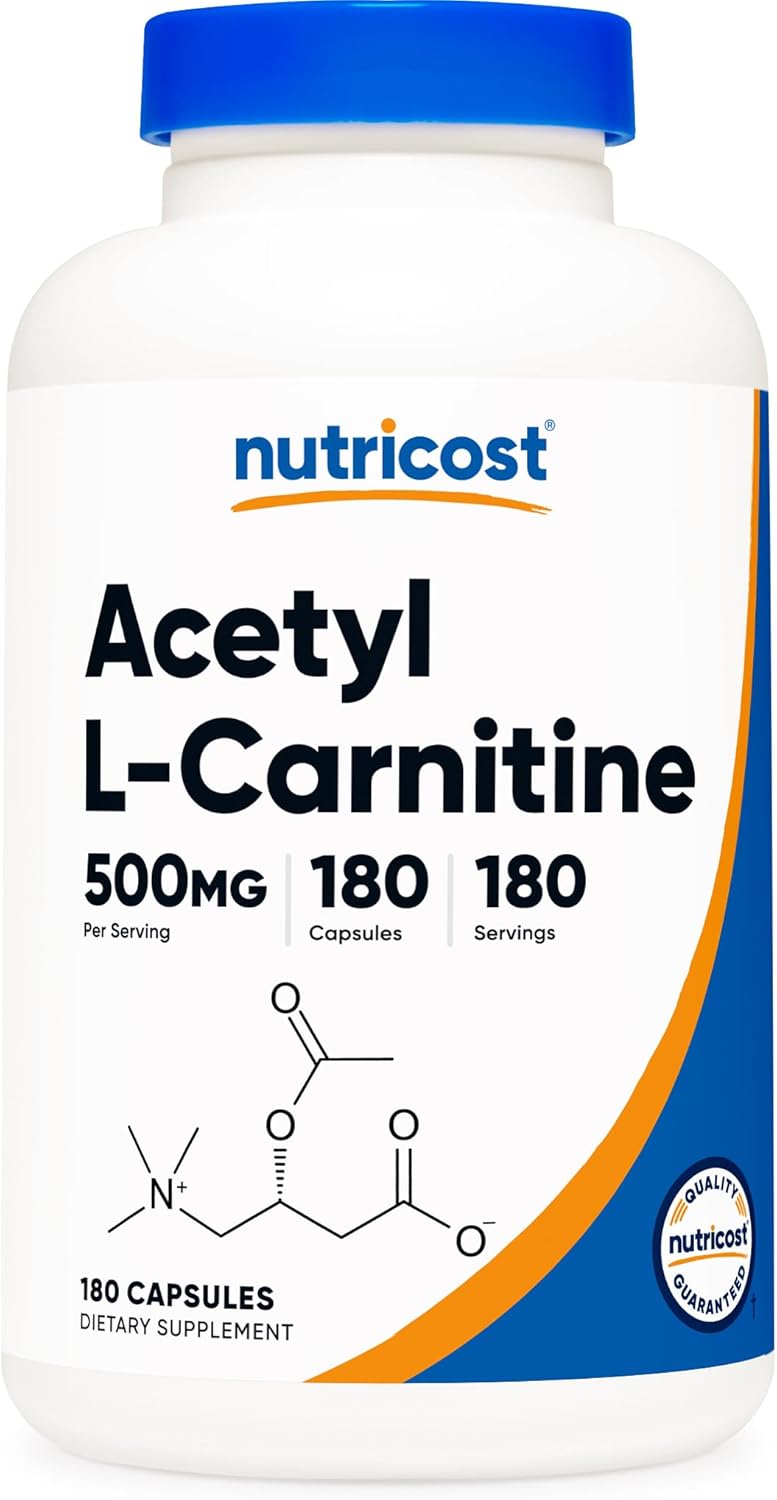 Nutricost نوتريكوست أسيتيل إل كارنيتين ALCAR 500 ملغ 180 كبسولة 180 حصة خالية من الكائنات المعدلة وراثيًا وخالية من الغلوتين 1 كبسولة لكل حصة - Image 1