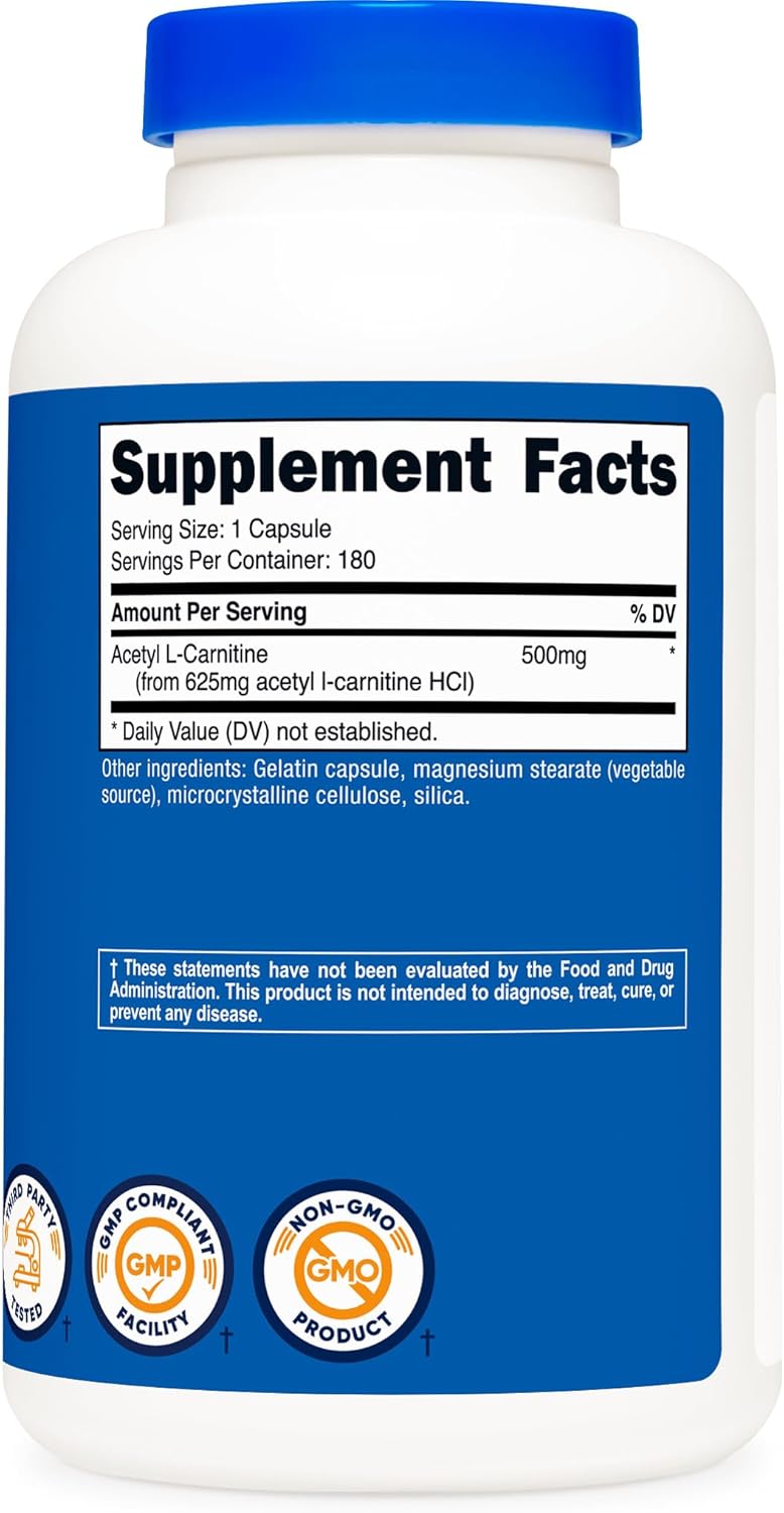 Nutricost نوتريكوست أسيتيل إل كارنيتين ALCAR 500 ملغ 180 كبسولة 180 حصة خالية من الكائنات المعدلة وراثيًا وخالية من الغلوتين 1 كبسولة لكل حصة - Image 4