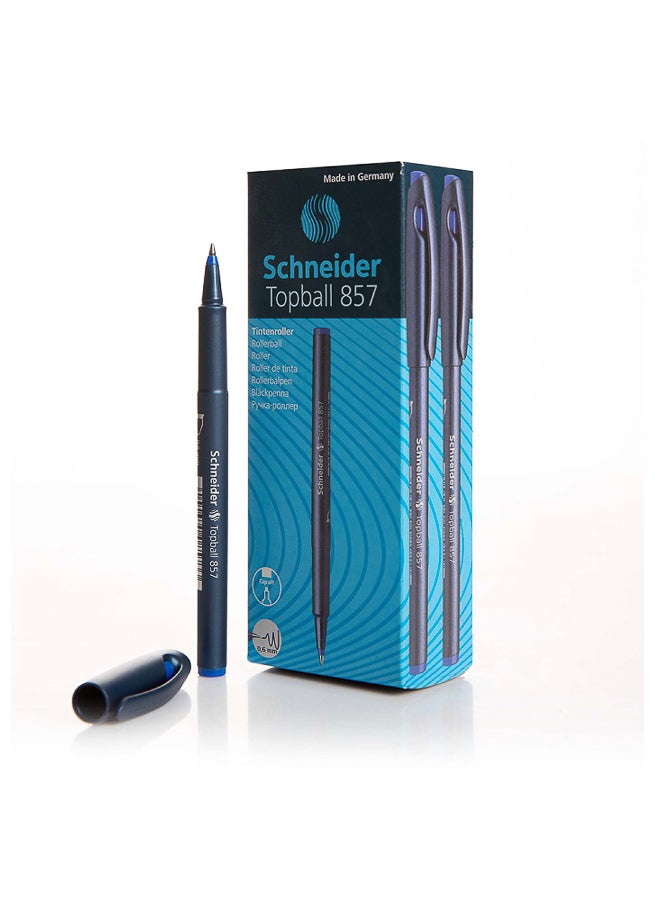 شنايدر توببول 857 قلم حبر 0.6 مم أزرق | رأس دقيق 0.6 مم، تدفق حبر سلس، مقبض مريح، خرطوشة قابلة لإعادة التعبئة، عبوة 10 أقلام مثالية للمدارس والمكاتب