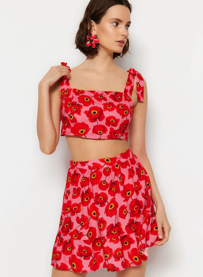 trendyol Floral Print Crop Top & Skirt Set