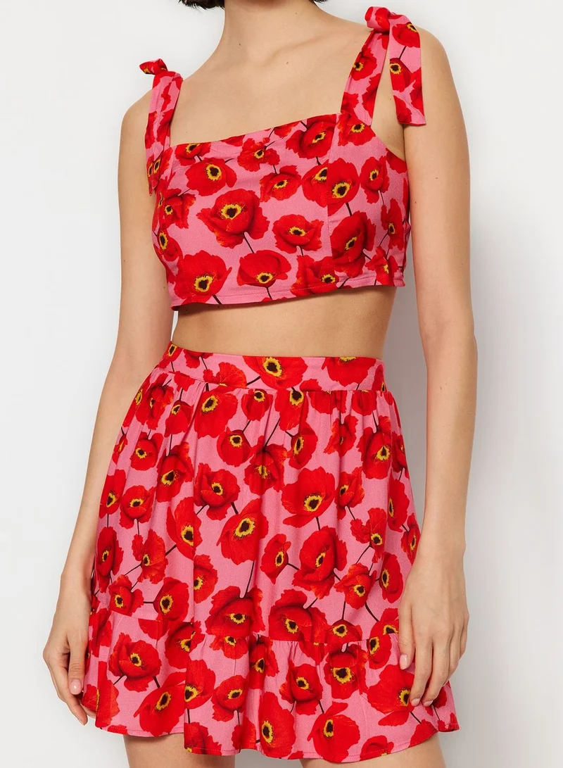 trendyol Floral Print Crop Top & Skirt Set