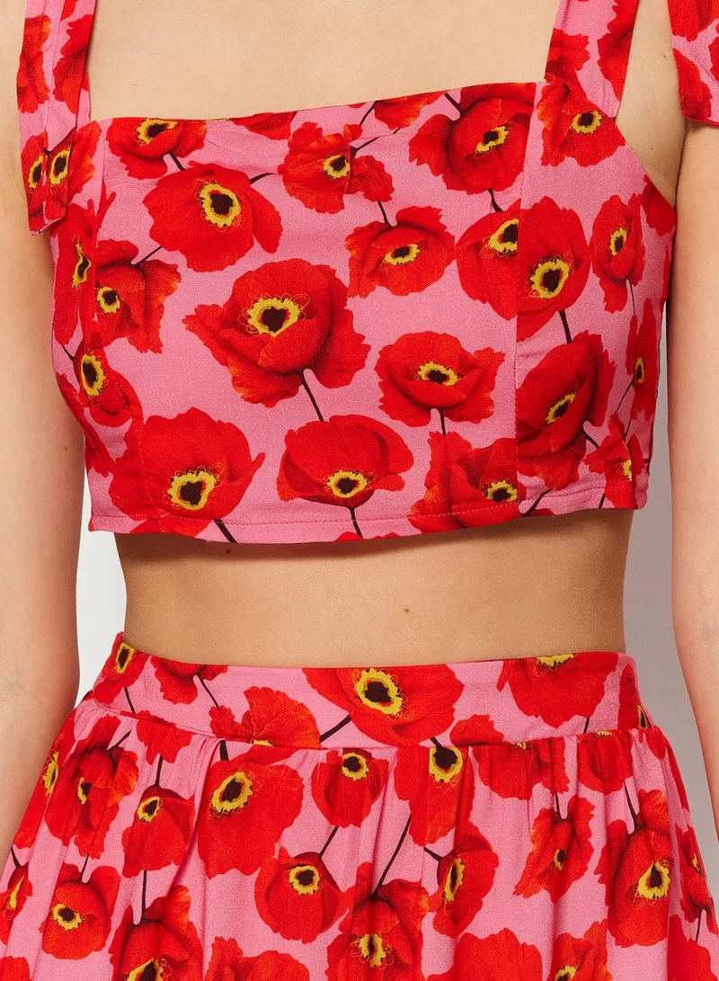 trendyol Floral Print Crop Top & Skirt Set