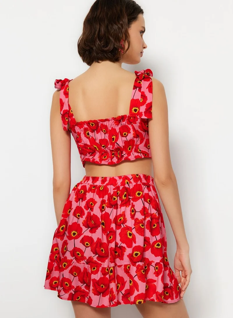 trendyol Floral Print Crop Top & Skirt Set