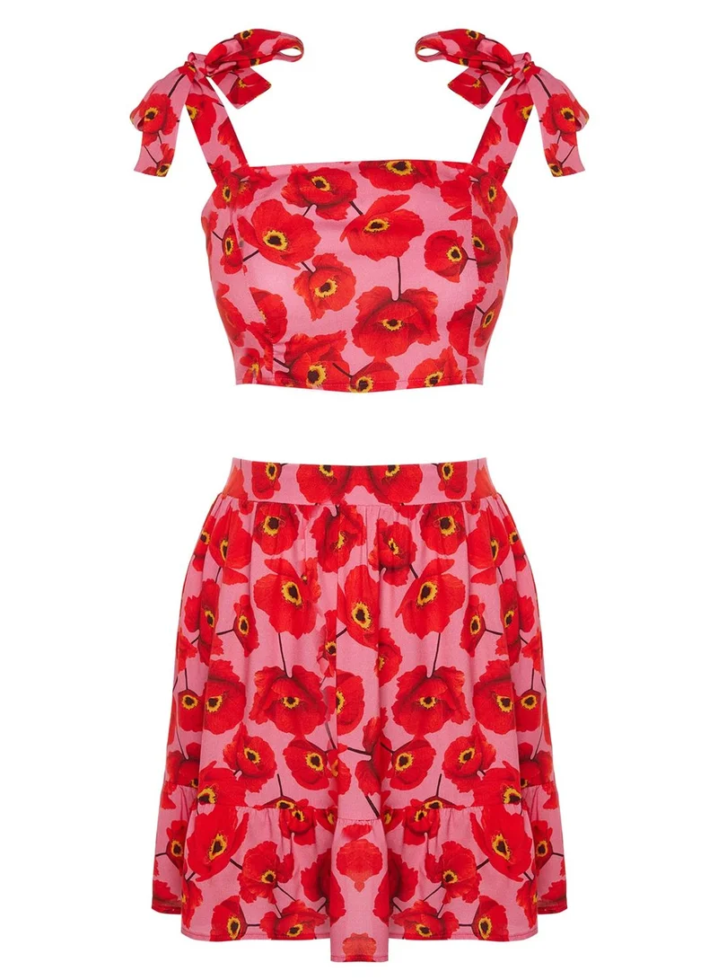trendyol Floral Print Crop Top & Skirt Set