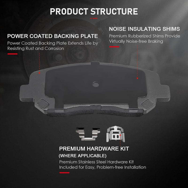 cciyu Ceramic Front and Rear Brake Pad Set for 2013-2016 Dodge Dart - Image 3