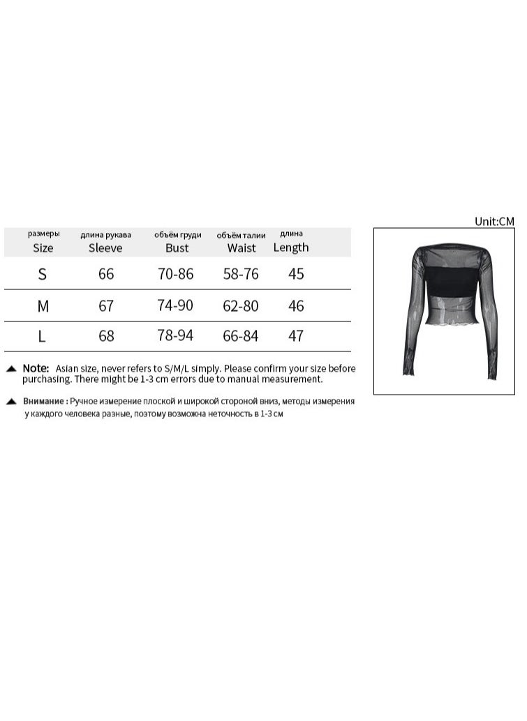 Generic Fashion Temperament A Line Shoulder Slim Mesh Long Sleeve Short top Woman  - Image 3