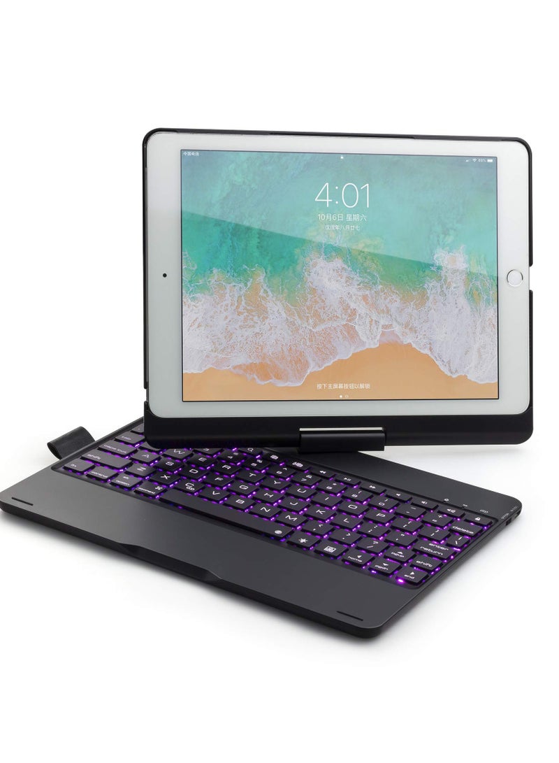 KASTWAVE Keyboard Cover for iPad 10.2" 9th 8th 7th Gen, 2021/2020/2019 iPad Air 3rd Gen iPad Pro 10.5" 7 Color Backlight Smart Sleep-Wake 360 Degree Rotation Slim Wireless Keyboard with Folio Hard Back (Black) - Image 1
