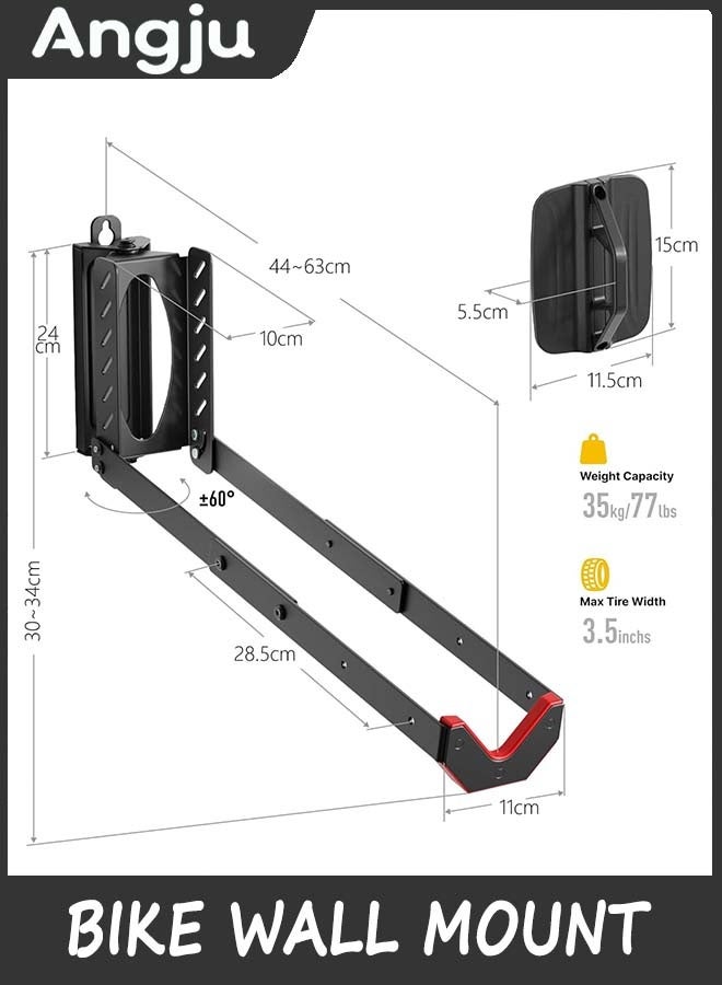 Angju Swivel Bike Wall Mount, No Heavy Lifting Required Bike Wall Mount, Bike Hangers for Garage, Space-Saving Bike Rack Garage, Easy to Load and Unload, Bike Hanger Can Hold Up to 35kg - Image 4