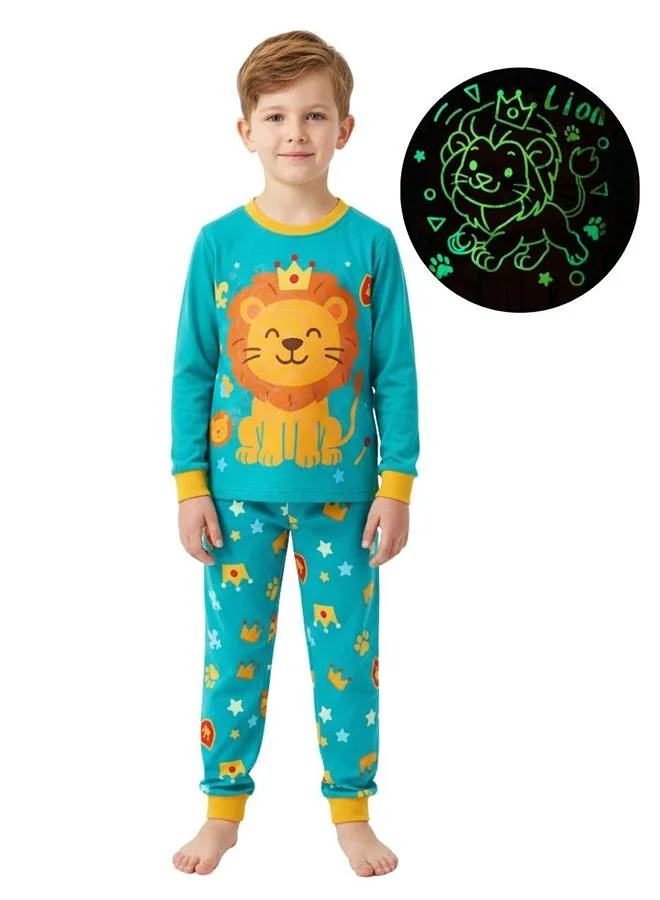 babyqlo King Lion Print Boys Glow in the dark Pajama Set