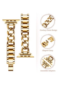 O Ozone Stainless Steel Bands For Apple Watch Series 10 9 8 7 6 5 4 SE , 38/40/41/42mm, Cool Chain Metal Bracelet Smartwatch Band- Gold  - Image 2