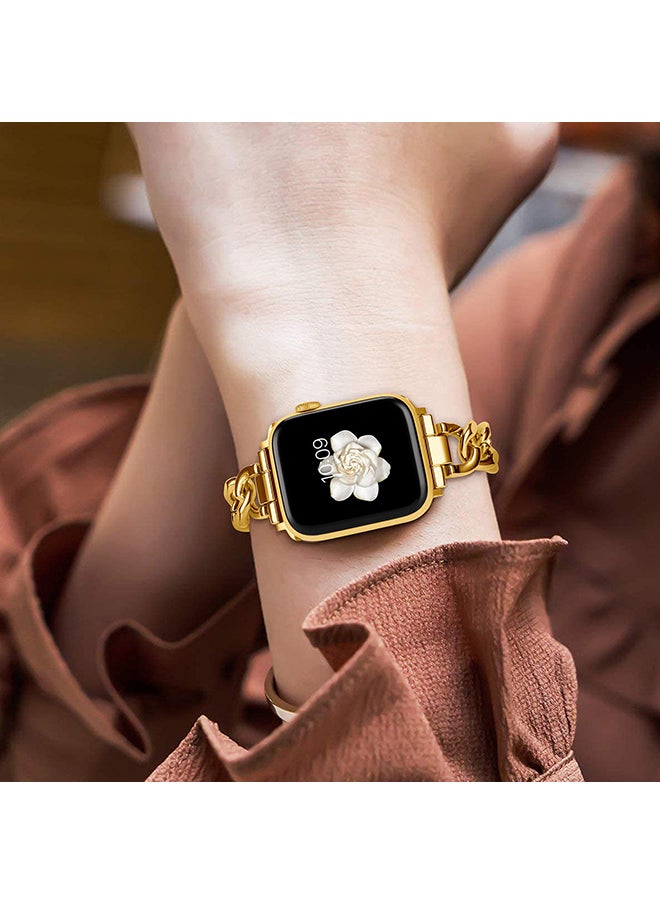 O Ozone Stainless Steel Bands For Apple Watch Series 10 9 8 7 6 5 4 SE , 38/40/41/42mm, Cool Chain Metal Bracelet Smartwatch Band- Gold  - Image 5