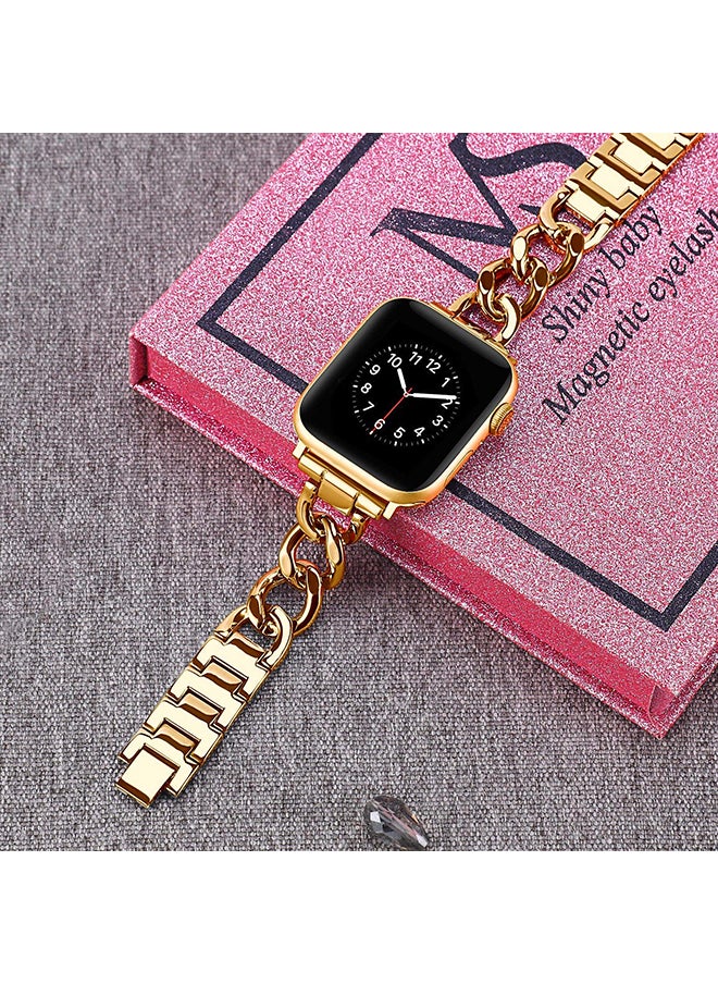 O Ozone Stainless Steel Bands For Apple Watch Series 10 9 8 7 6 5 4 SE , 38/40/41/42mm, Cool Chain Metal Bracelet Smartwatch Band- Gold  - Image 3