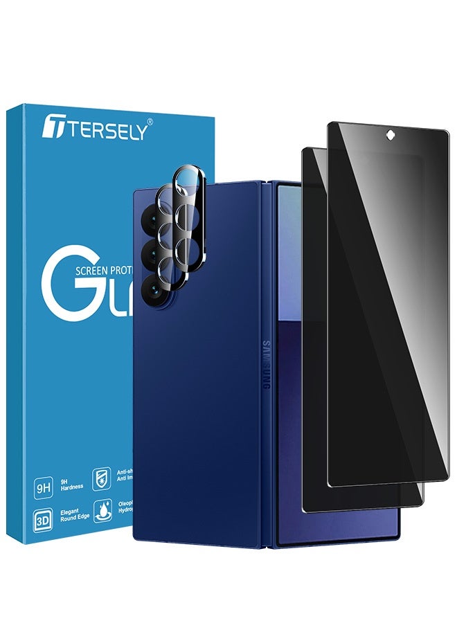 بشكل مختصر [2+2 حزمة] واقي شاشة خصوصية من زجاج مقوى 9H لسامسونج جالاكسي فولد 7 5G (2025)، مقاوم للخدوش، تغطية كاملة، تركيب سهل، علبة تحتوي على 2 قطعة واقي شاشة خصوصية (مضاد للتجسس) و 2 قطعة واقي عدسة الكاميرا. - Image 1