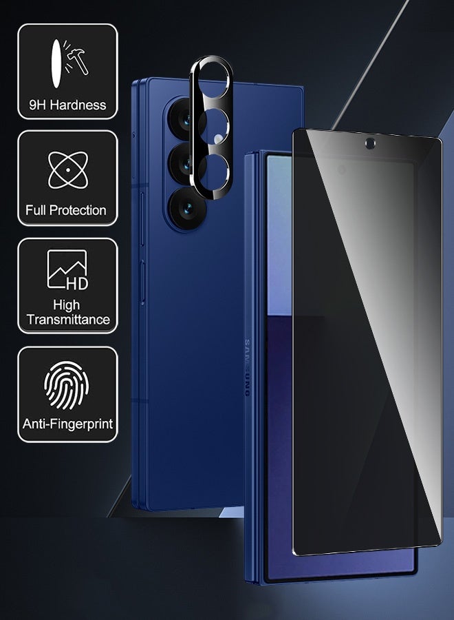 بشكل مختصر [2+2 حزمة] واقي شاشة خصوصية من زجاج مقوى 9H لسامسونج جالاكسي فولد 7 5G (2025)، مقاوم للخدوش، تغطية كاملة، تركيب سهل، علبة تحتوي على 2 قطعة واقي شاشة خصوصية (مضاد للتجسس) و 2 قطعة واقي عدسة الكاميرا. - Image 3