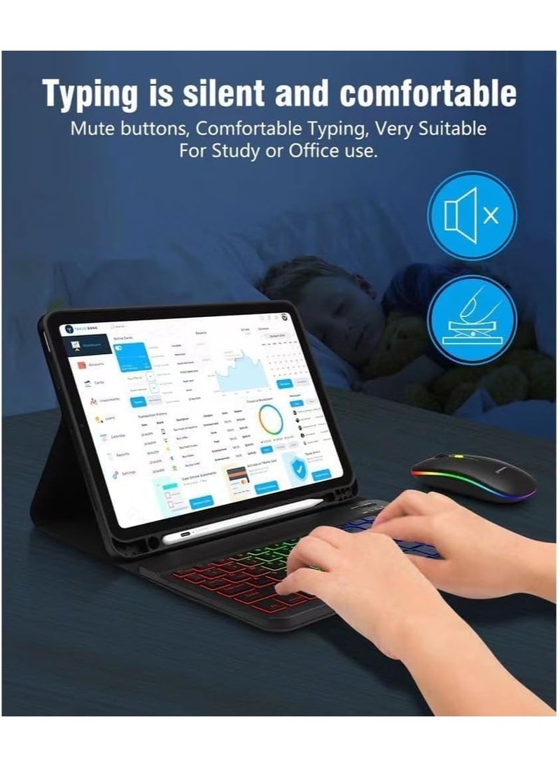 جنرال - حقيبة كيبورد قابلة للفصل والتوافق مع جهاز Huawei MatePad SE 11 2024 بحجم 11 بوصة - كيبورد لاسلكي بانوراما RGB مع إضاءة لونية 7 ألوان مع ماوس ثنائي الوضع لجهاز Huawei MatePad SE 11. - Image 1