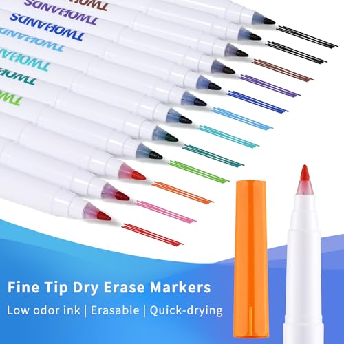 TWOHANDS Dry Erase Markers Ultra Fine Tip,Extra Fine Point 0.7mm,Low Odor,11 Assorted Colors,Whiteboard Markers for Office,Home or Planning Whiteboard,12 Count,20581 - Image 2