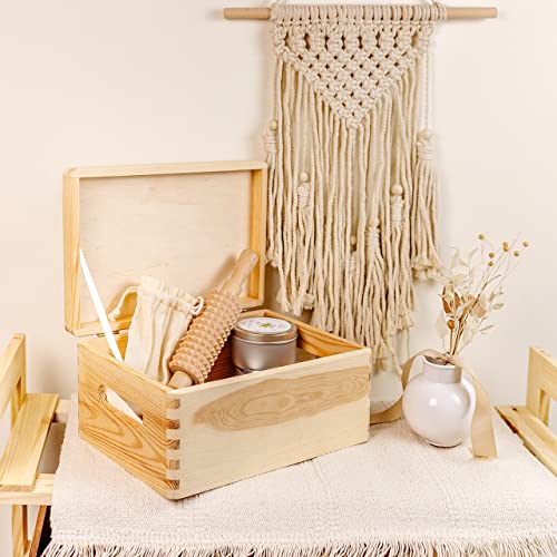 Creative Deco Large Wooden Storage Box with Hinged Lid | 11.8 x 7.87 x 5.51 in (+-0.5) | Plain Unpainted Gift Box with Handles for Tool Toy Shoes Kitchen Clothes Jewelry | Rough & UNSANDED Wood - Image 2