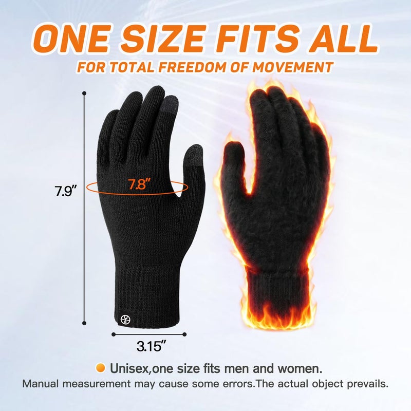 MA COWCF 3 Pairs Winter Gloves for Women Men Touch Screen Elastic Knit Thermal Anti-slip Gloves for Cold Weather(Black) - Image 5